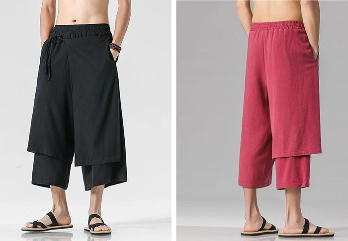 Hakama inspired pants "Tagawa" black and red