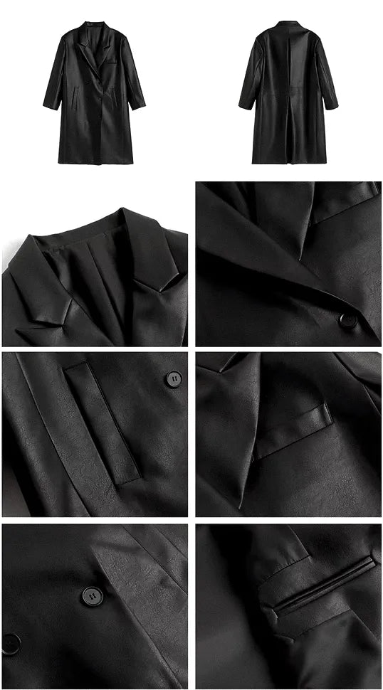 details of the Long PU leather jacket "Kahagi"