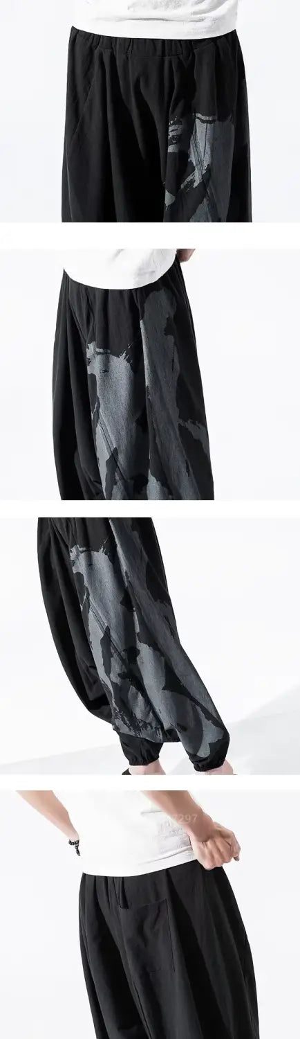 details of the Men's crotch drop pants "Ishiga"