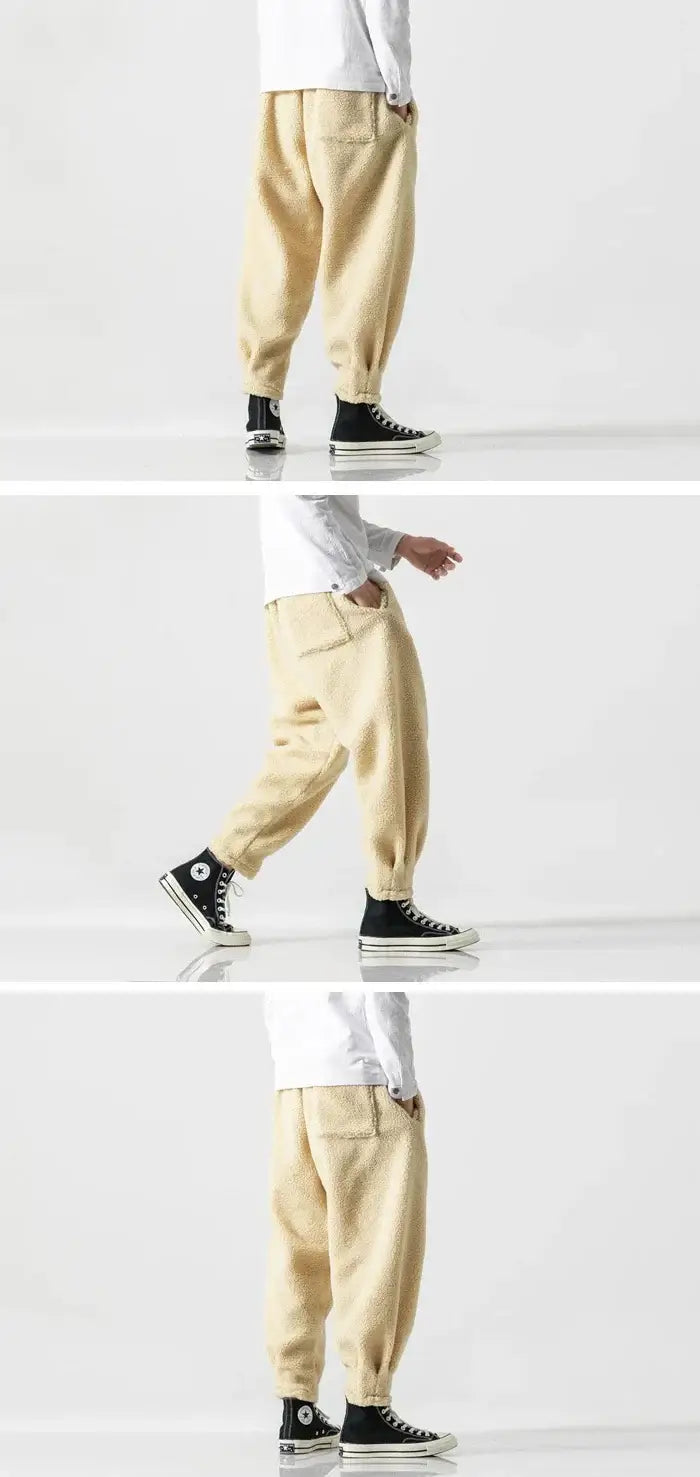 Men's fleece jogger pants "Tsugawa" in 3 different angles