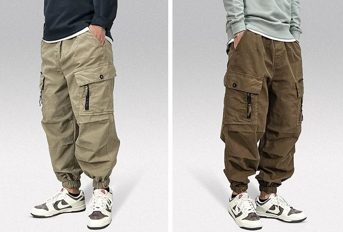 Men's streetwear cargo pants "Tomioka" khaki and brown