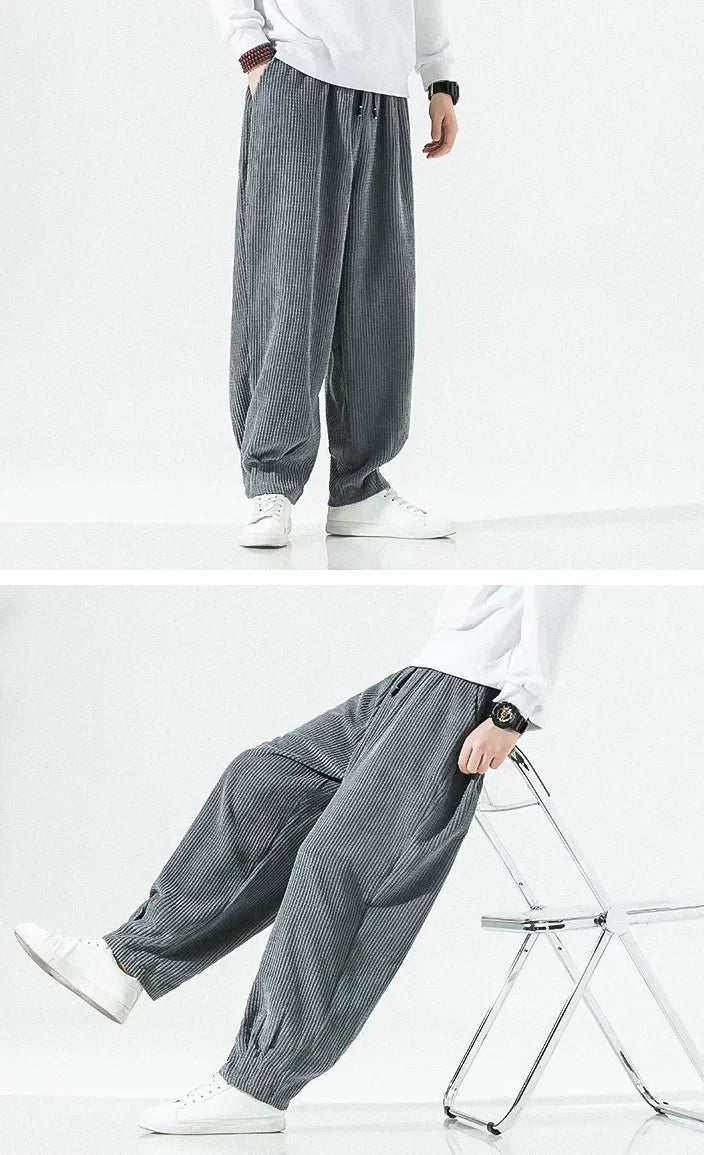 Men's wide leg corduroy pants "Hyoga" in grey color