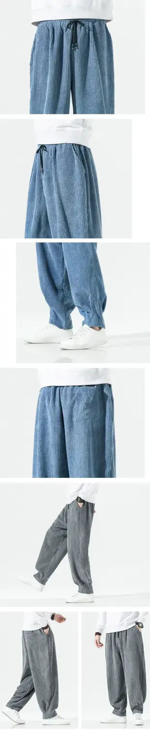 details of the Men's wide leg corduroy pants "Hyoga"