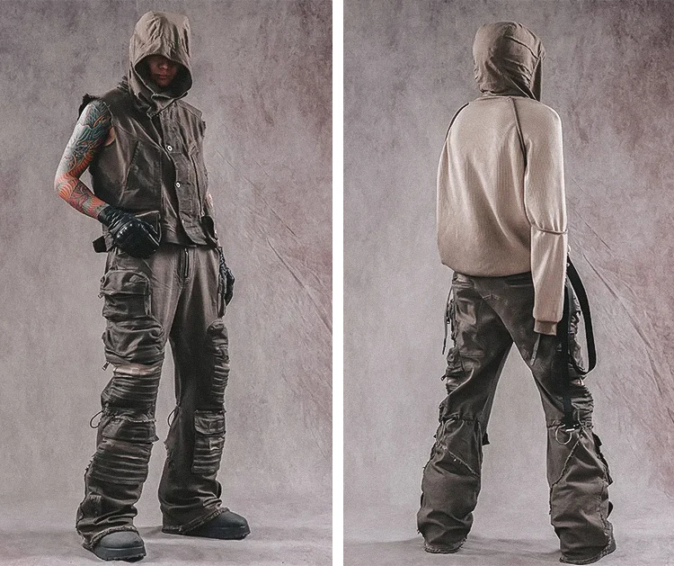 Post-apocalyptic cargo pants "Hakofu" front and back