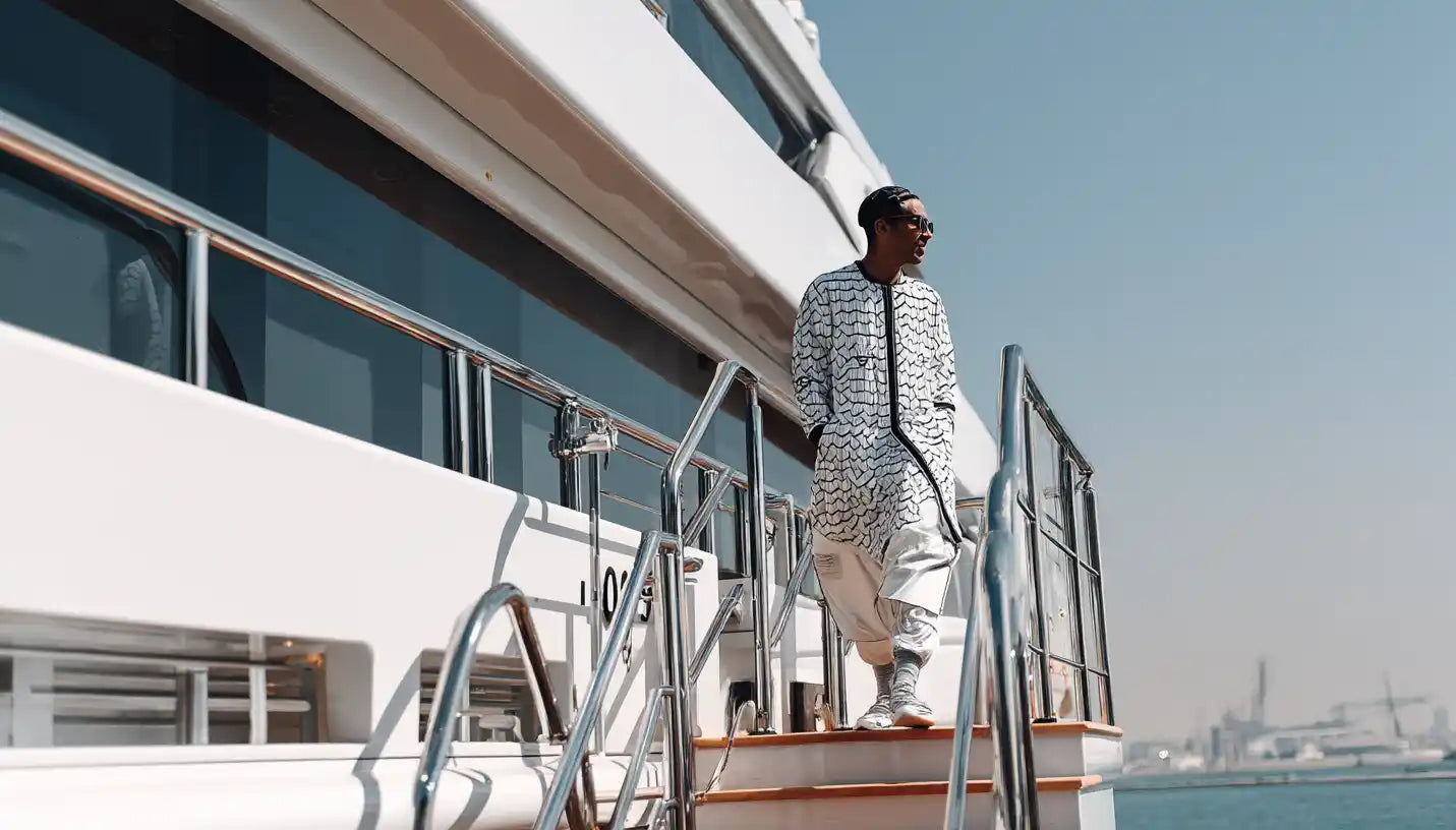 man on a luxury yatch in dubai