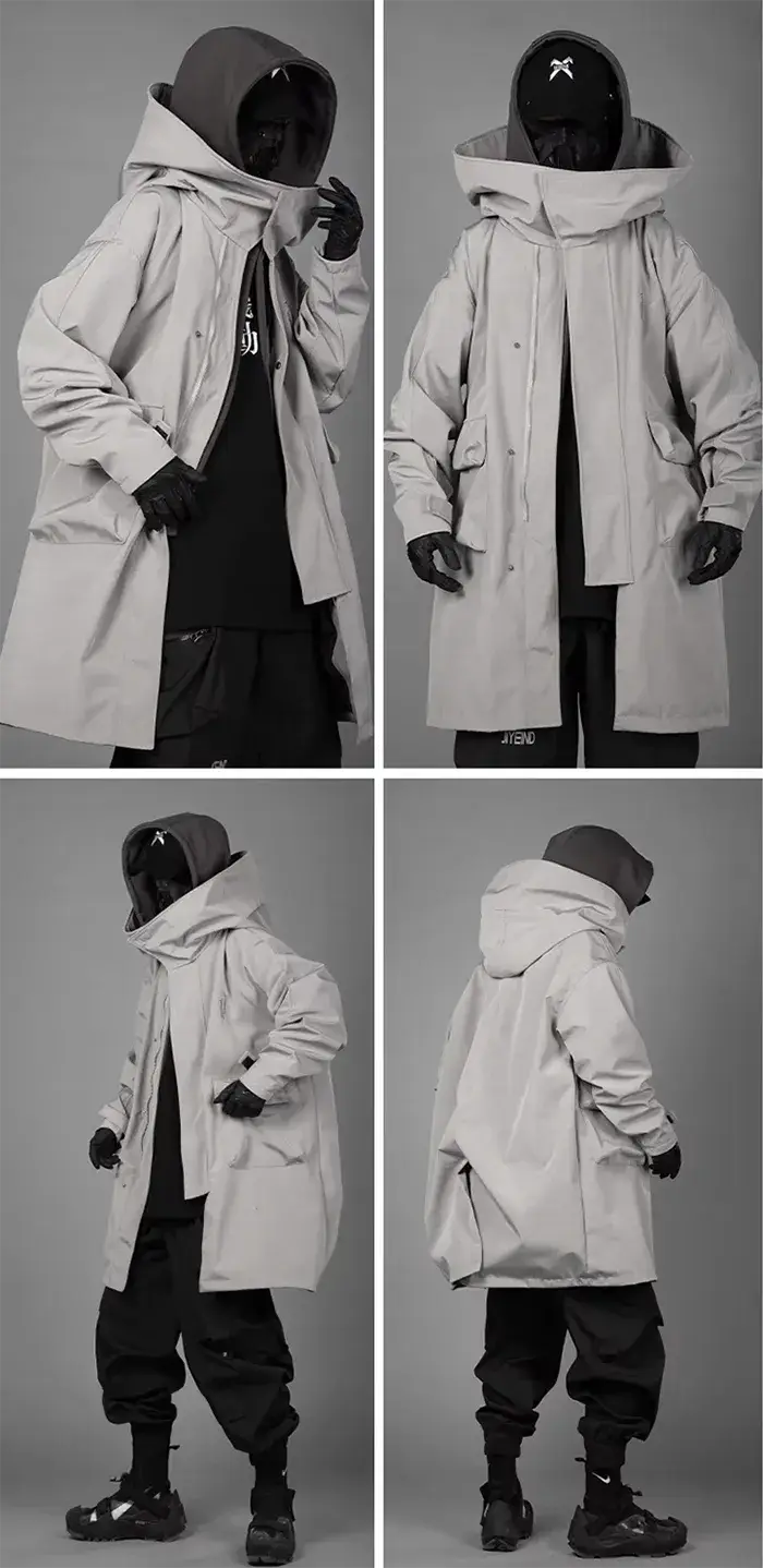 man wearing the Techwear trench coat "Aketsu"