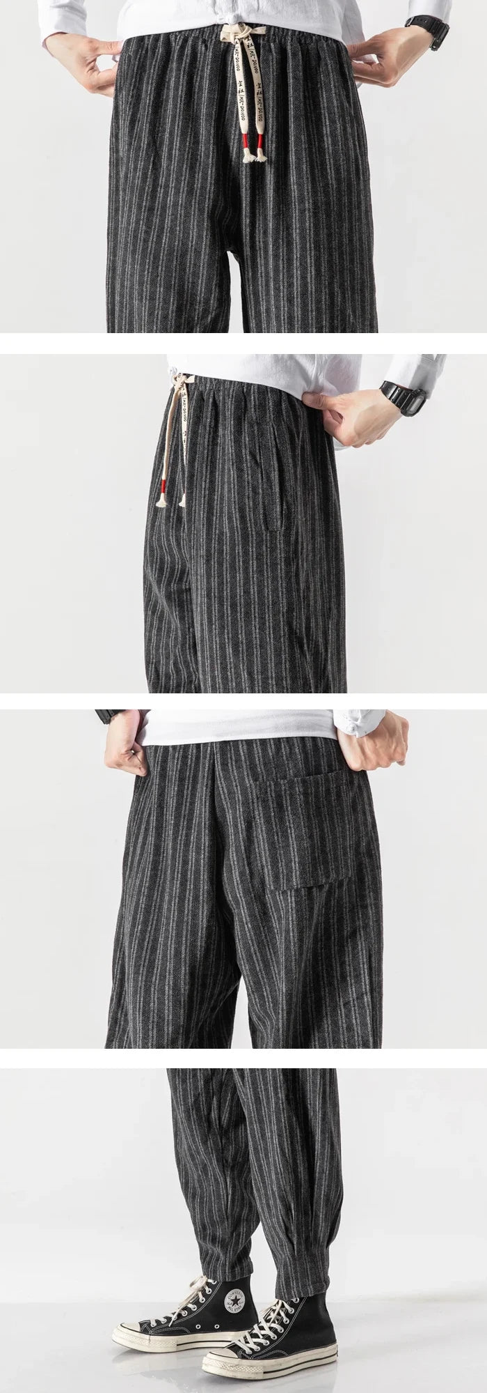 details of the Vintage Harem Pants "Gifu" in black color