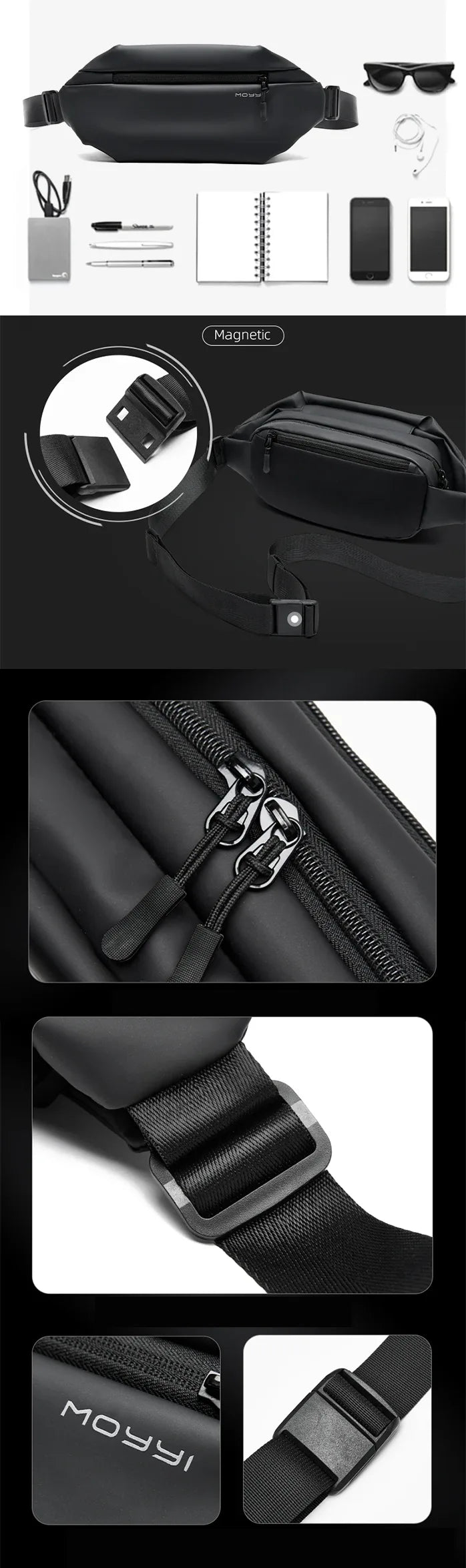 parts of the Waterproof crossbody fanny pack "Tsushiro"