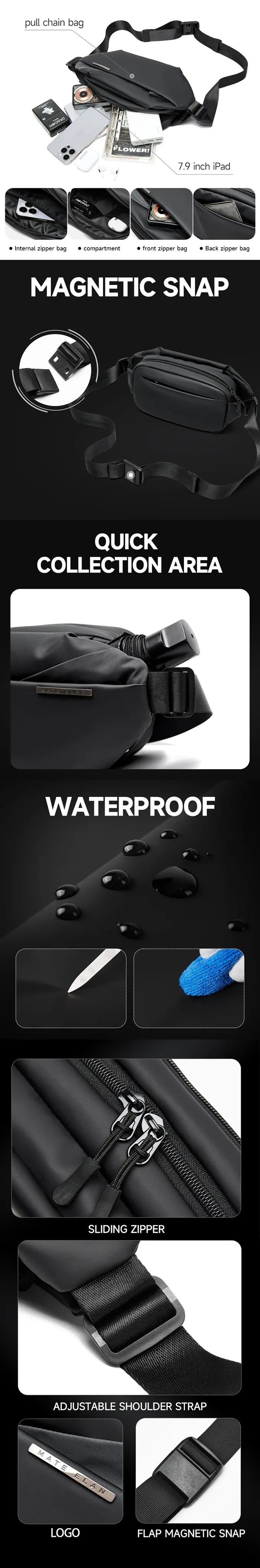 details of the Waterproof men's fanny pack "Namata"