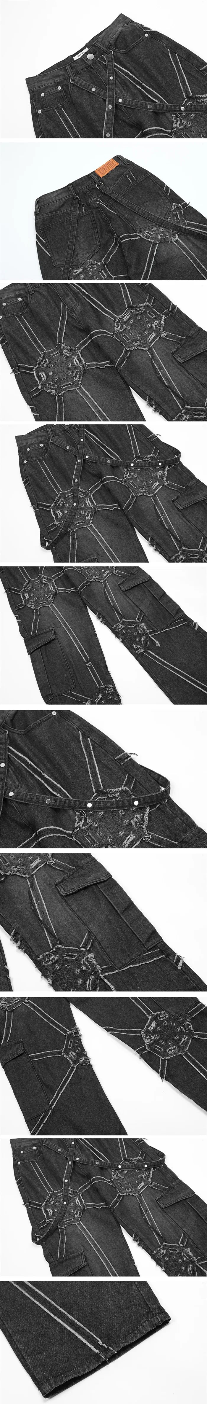 details of the Y2k jeans with suspenders "Joso"