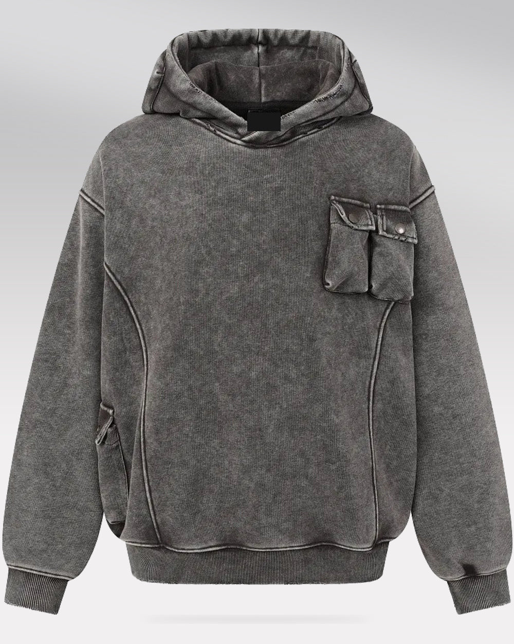 Acid Wash Hoodie "Yachiru", Gray, entire hoodie front view