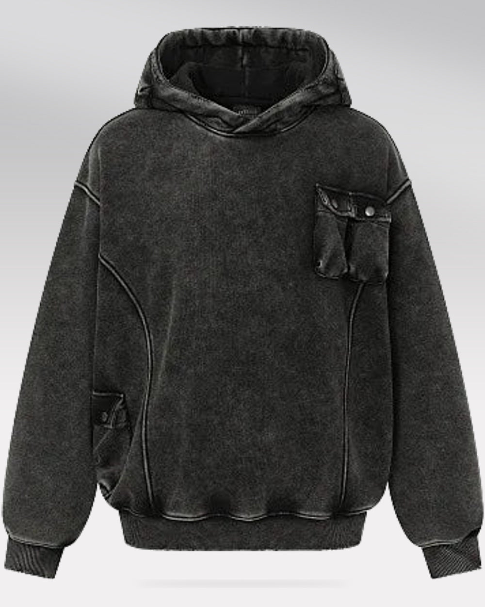 Acid Wash Hoodie "Yachiru", Black, entire hoodie front view