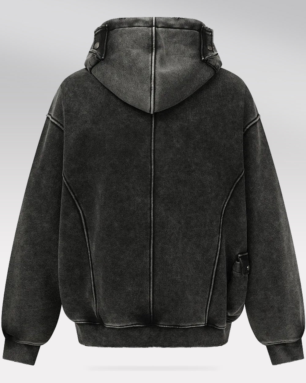 Acid Wash Hoodie "Yachiru", Black, entire hoodie rear view