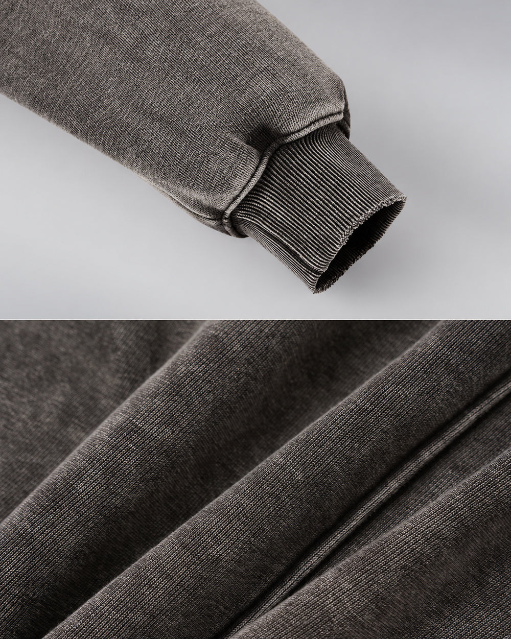 Acid Wash Hoodie "Yachiru", Gray, ribbed cuff and washed surface details