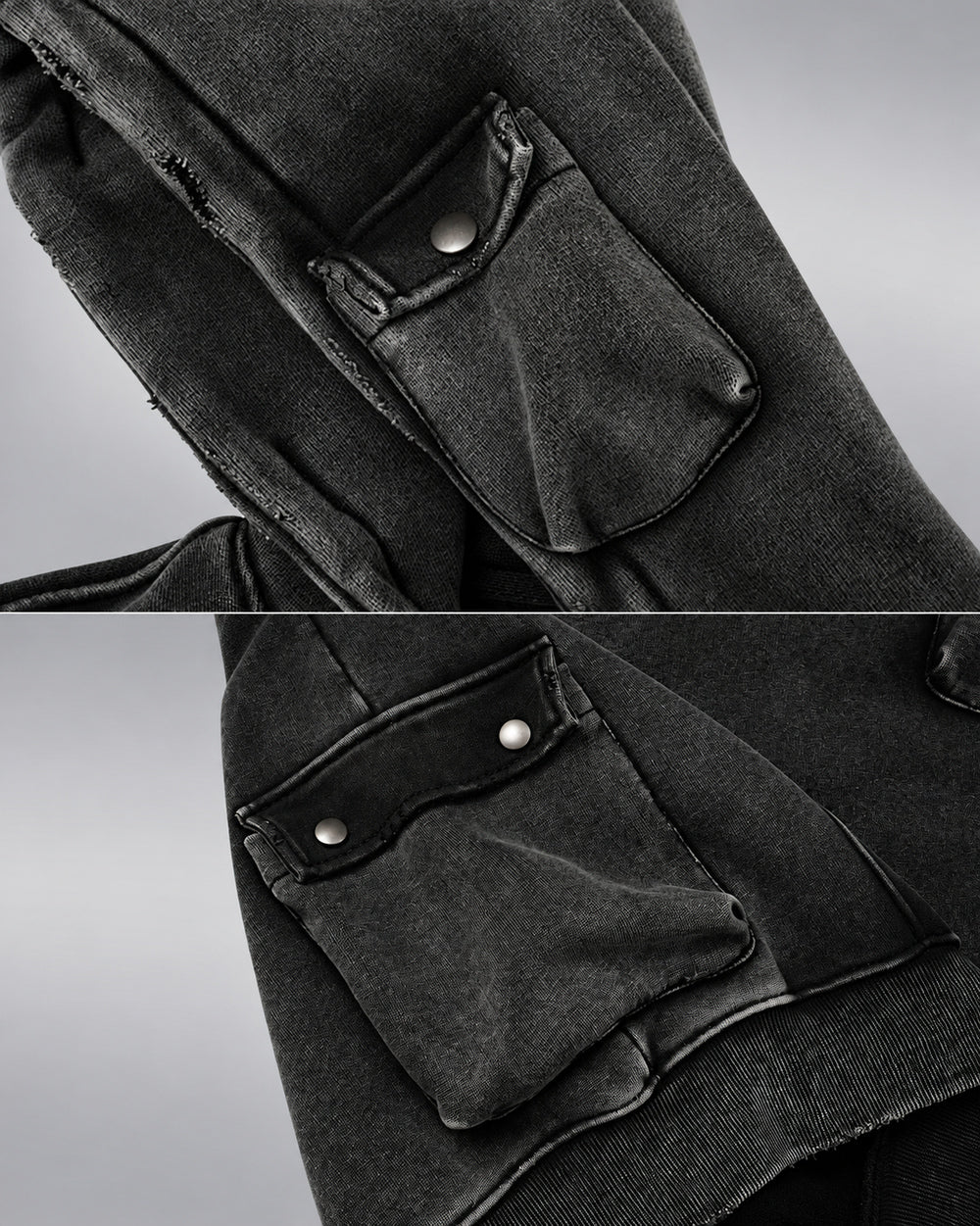 Acid Wash Hoodie "Yachiru", Black, open side pocket details