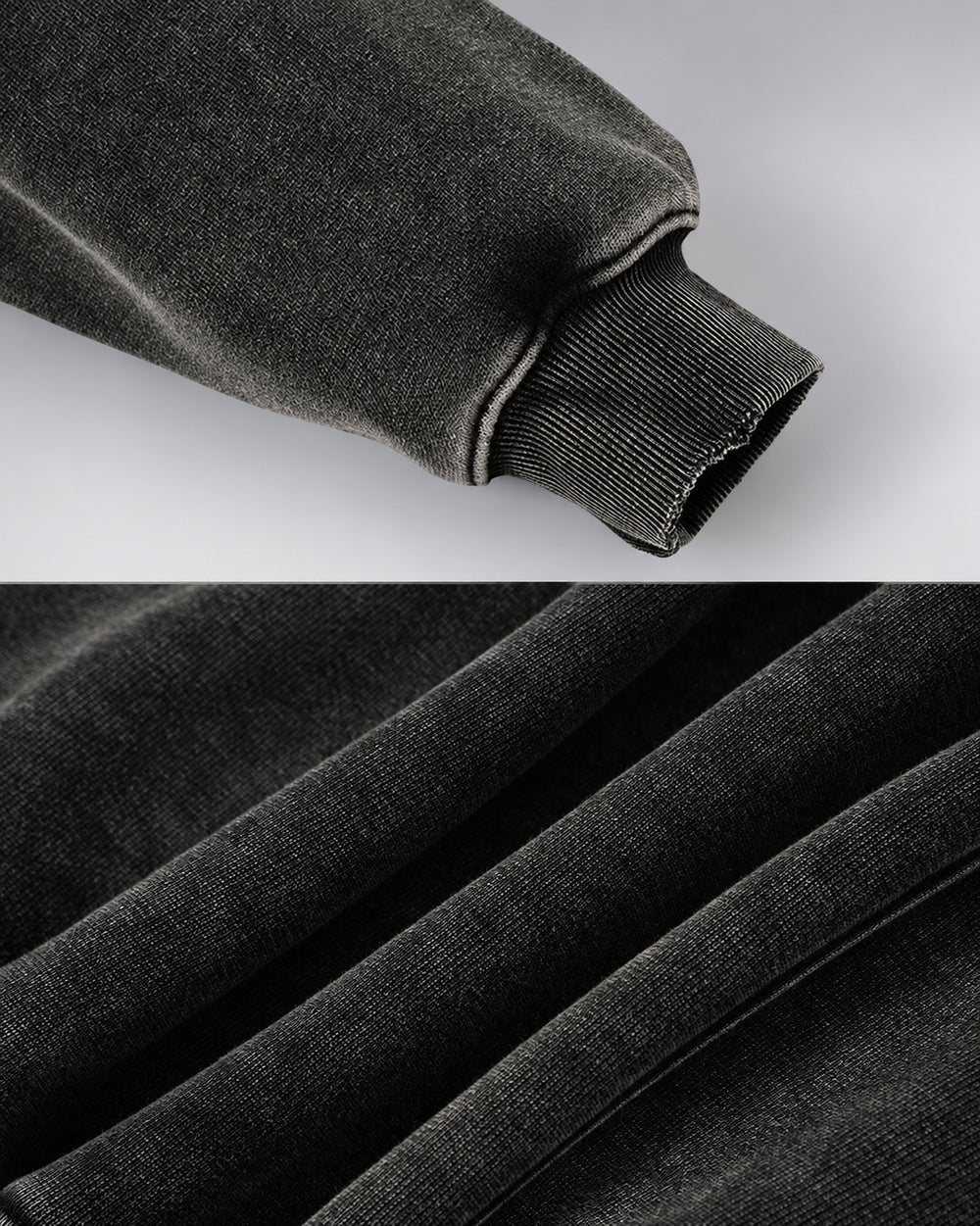 Acid Wash Hoodie "Yachiru", Black, ribbed cuff and washed surface details