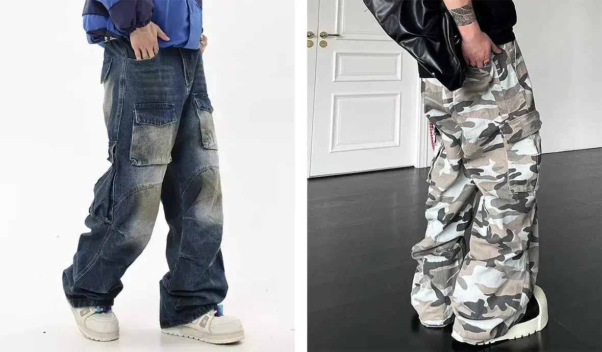 baggy jeans and camo cargo pants