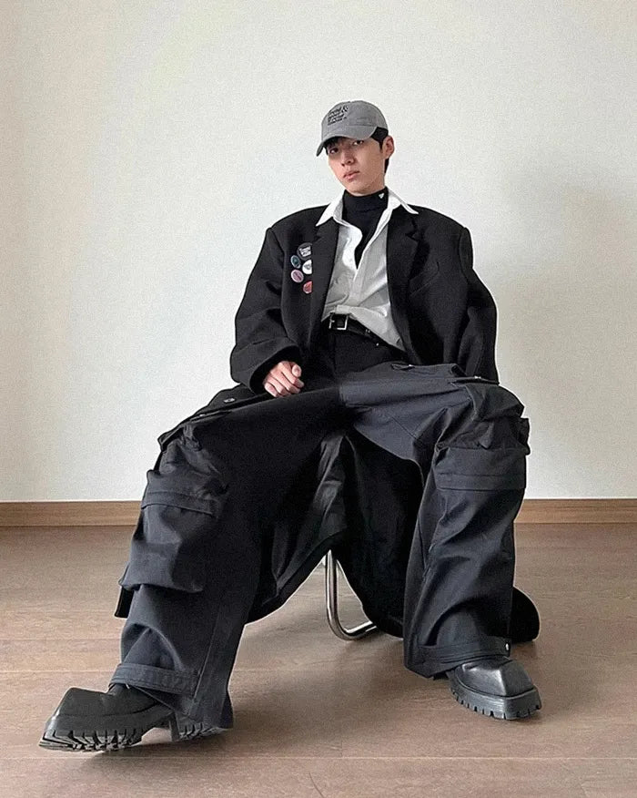 Black Wide Leg Cargo Pants ’Darex’