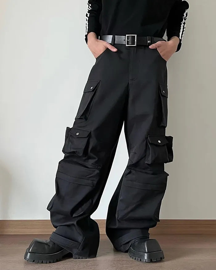 Black Wide Leg Cargo Pants ’Darex’