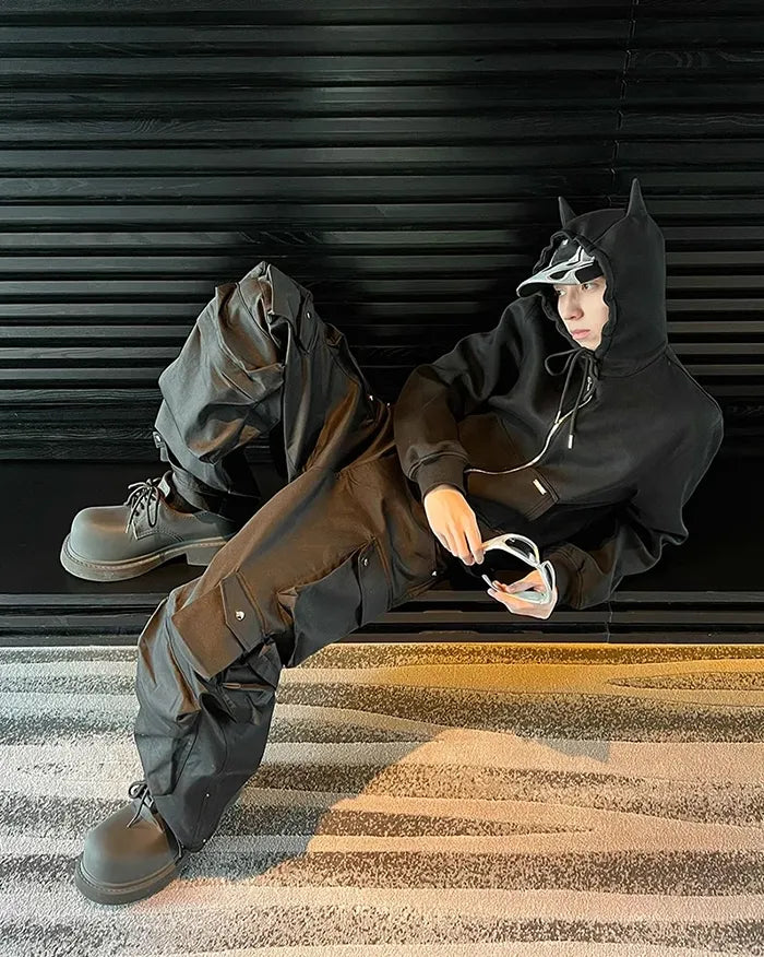 Black Wide Leg Cargo Pants ’Darex’