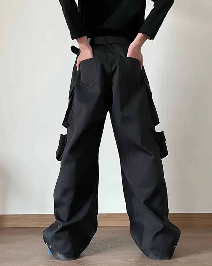 Black Wide Leg Cargo Pants ’Darex’