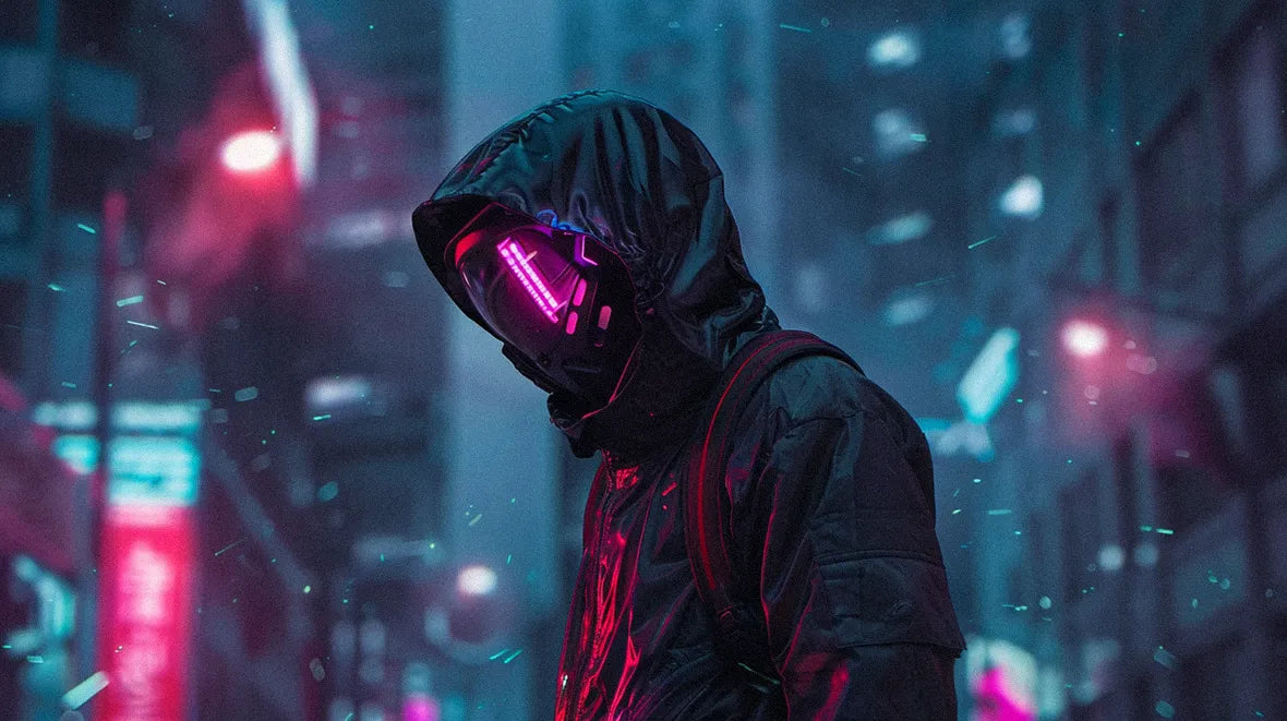 man wearing cyberpunk helmet