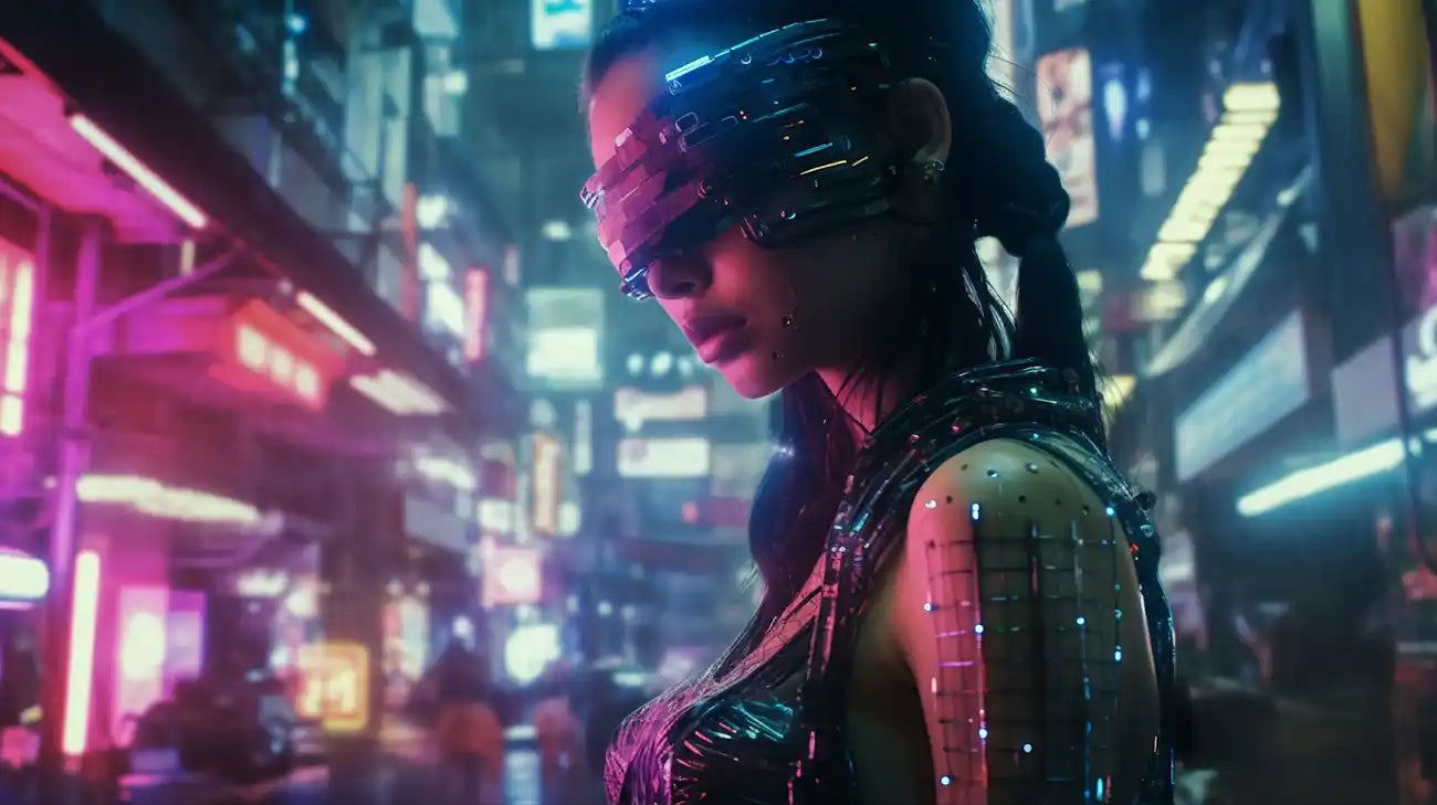 a girl in cyberpunk outfit