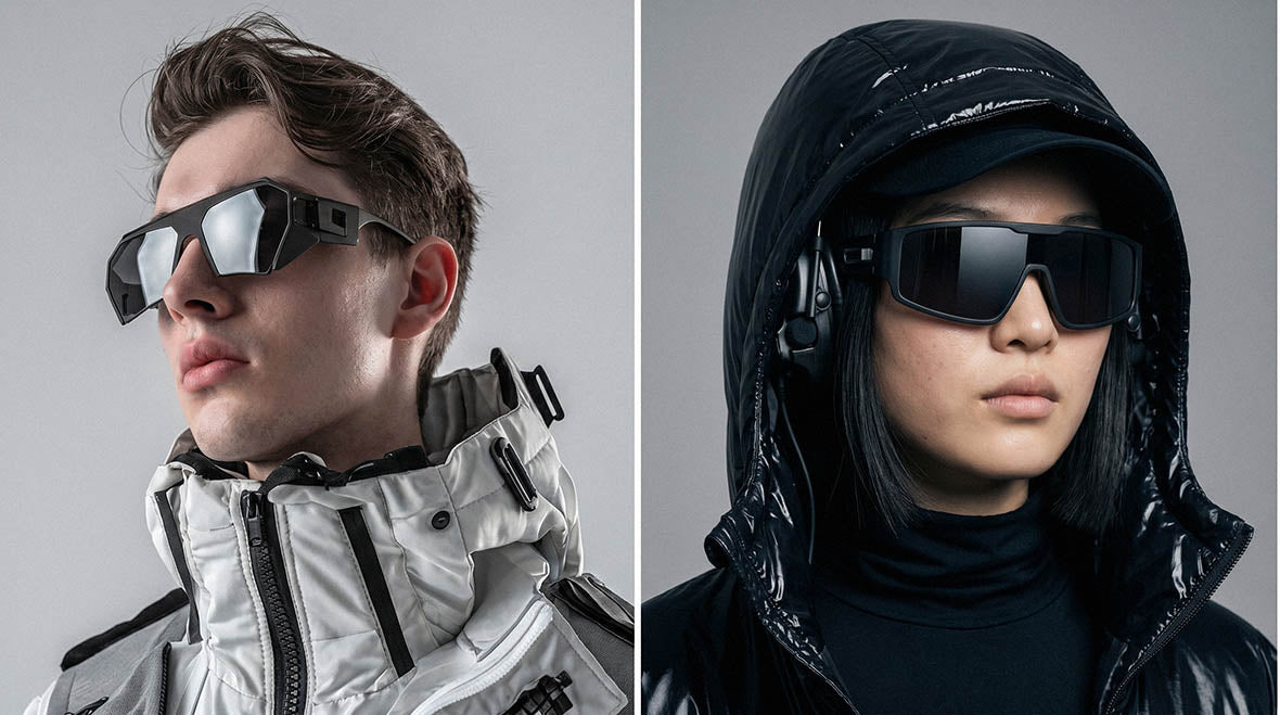 a man and a woman wearing goggles and cyberpunk clothes