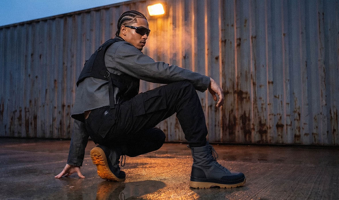 black man in cyberpunk streetwear outfit