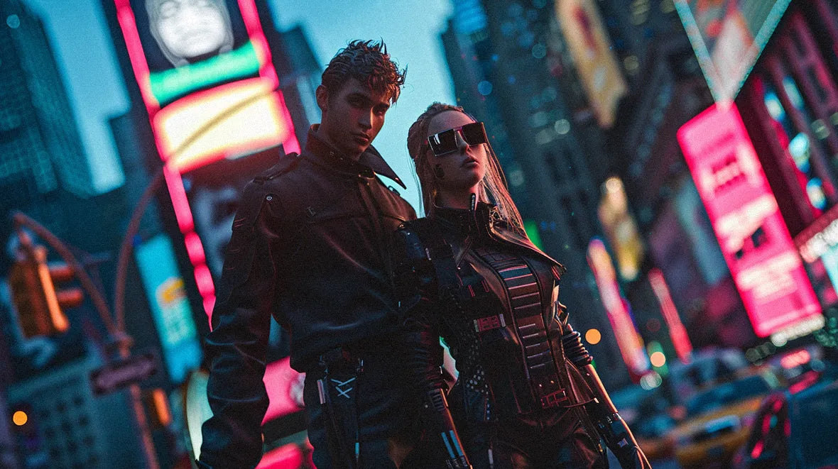 couple in cyberpunk clothes