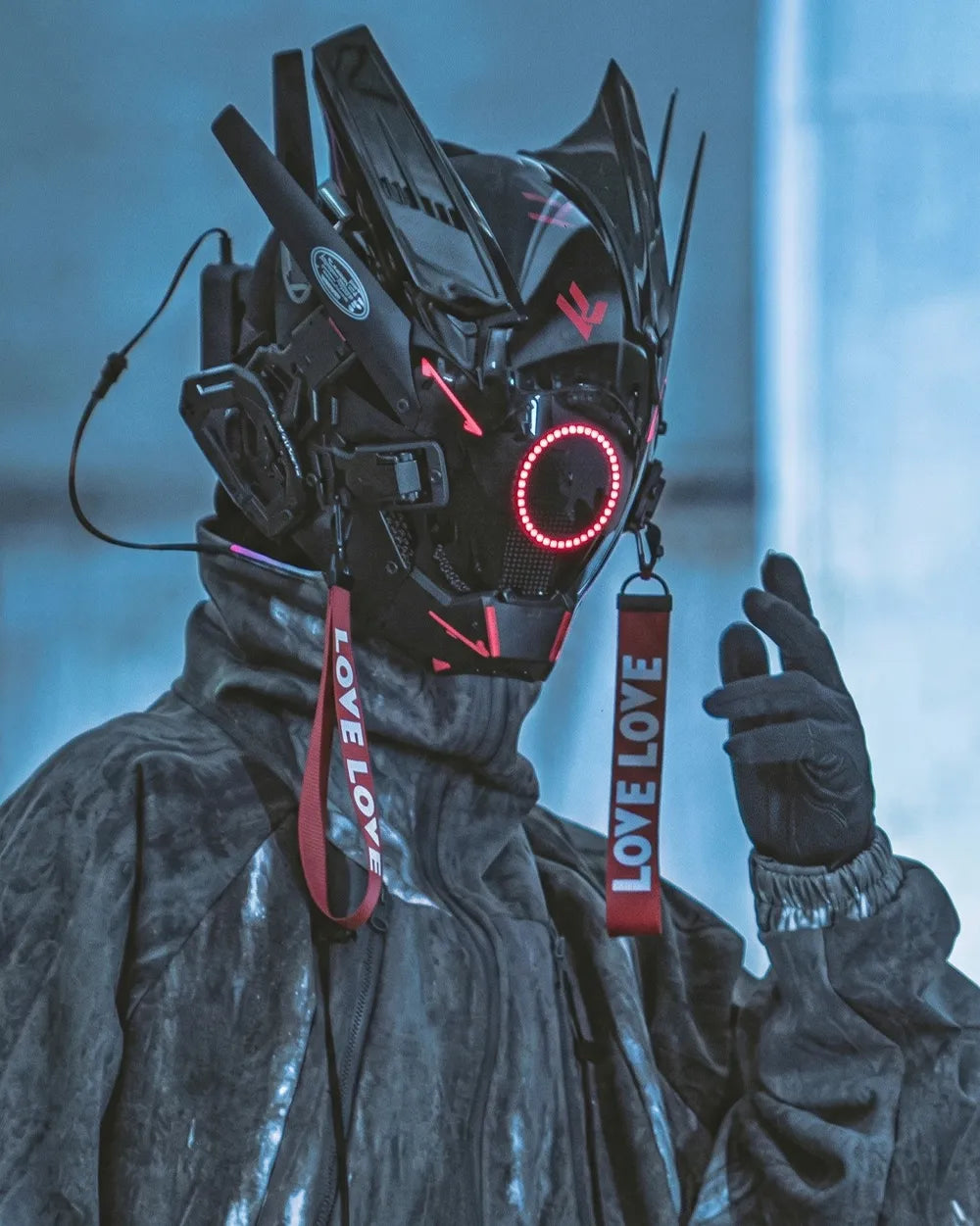 man wearing the Cyberpunk Helmet "Sasebo"