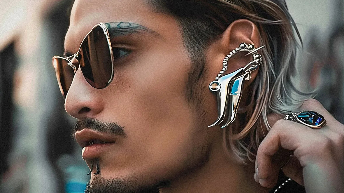 a man wearing Cyberpunk Jewelry