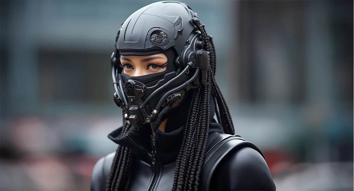 woman in cyberpunk helmet