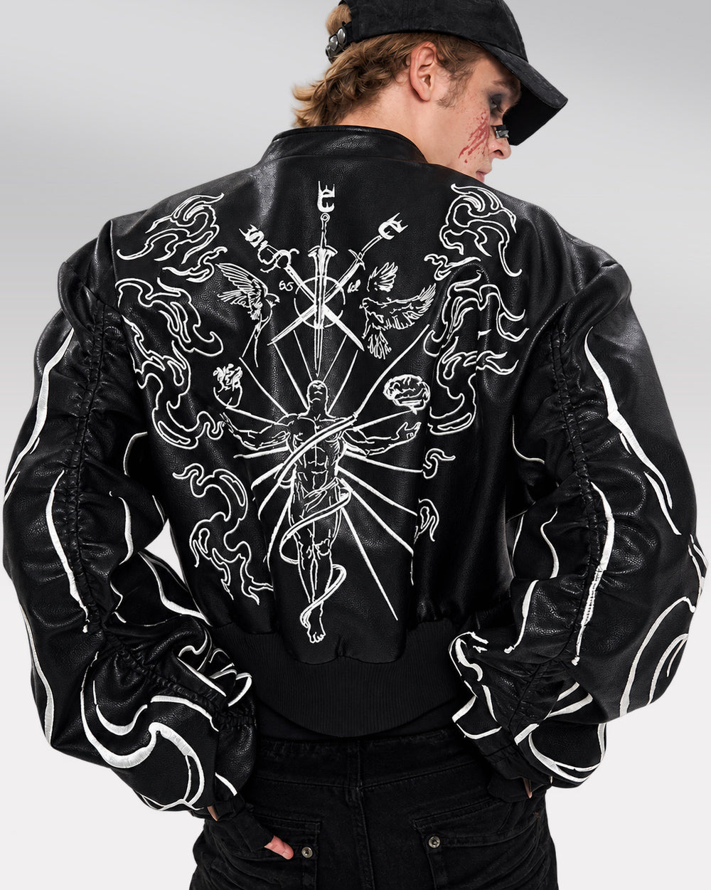 Cyberpunk Style Jacket "Yokote" in black, worn rear three-quarter view