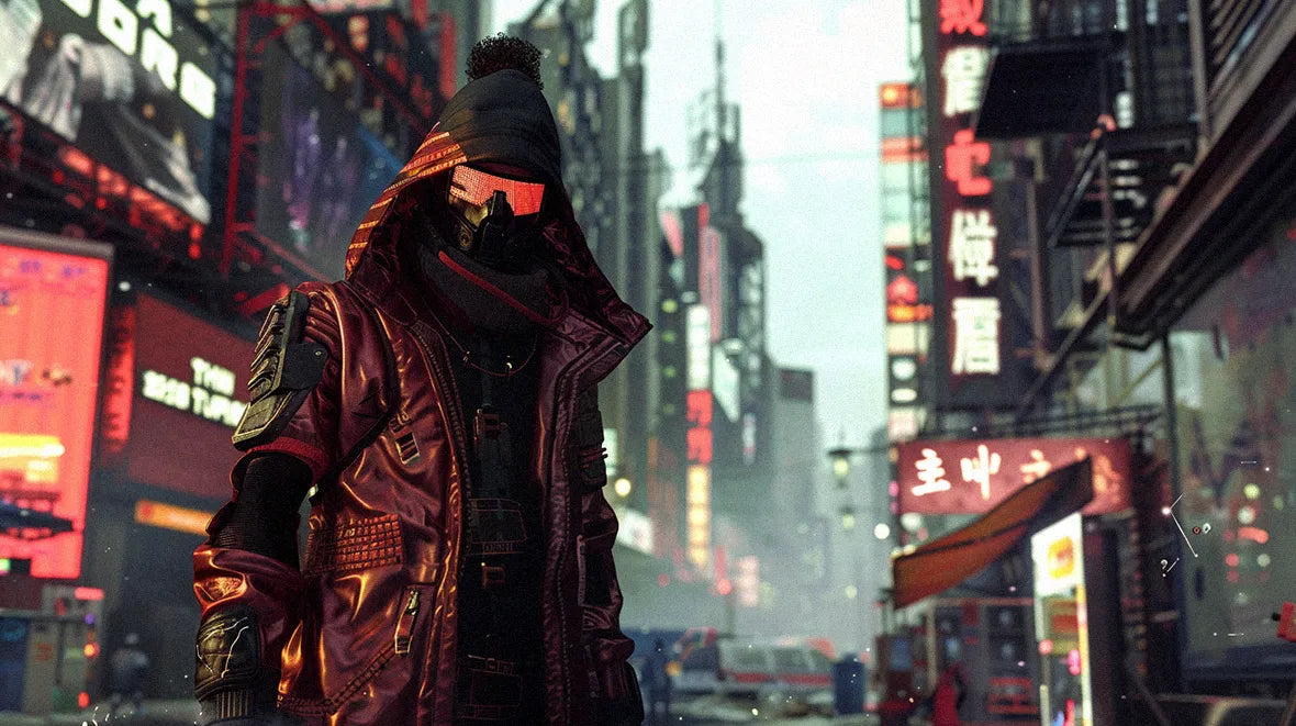 man wearing Cyberpunk eyewear and Clothes