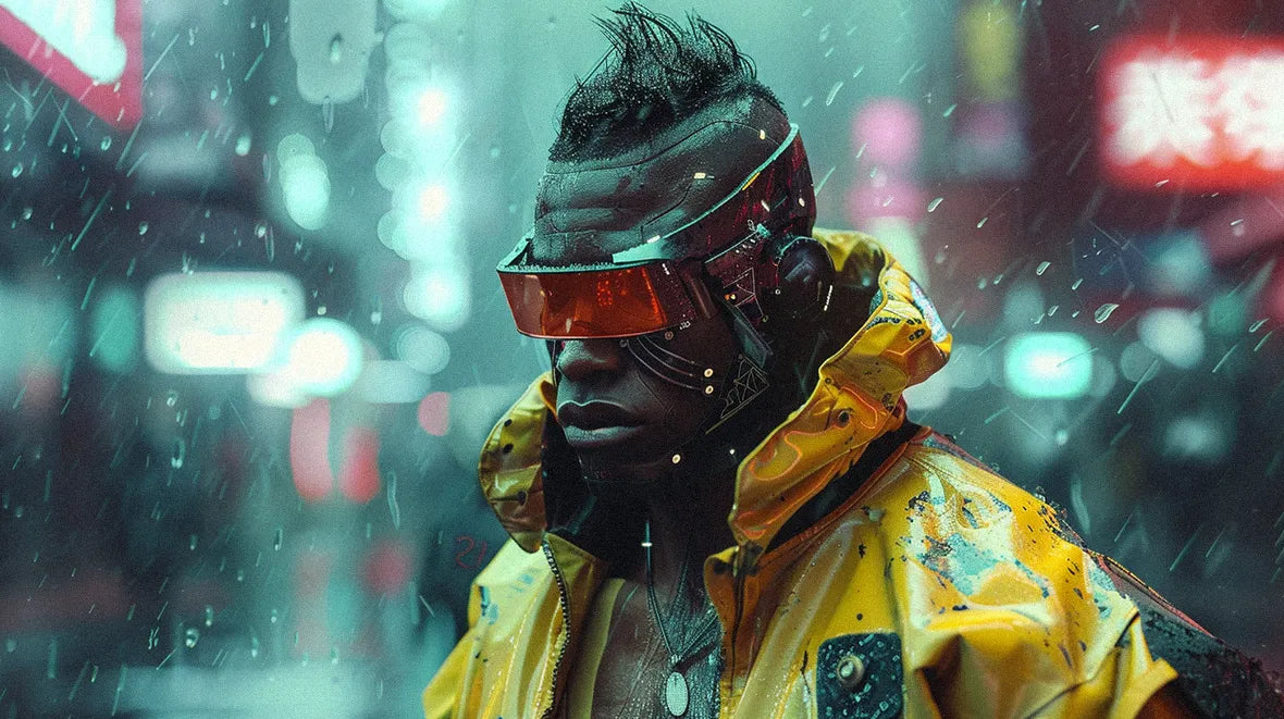 black man in cyberpunk outfit