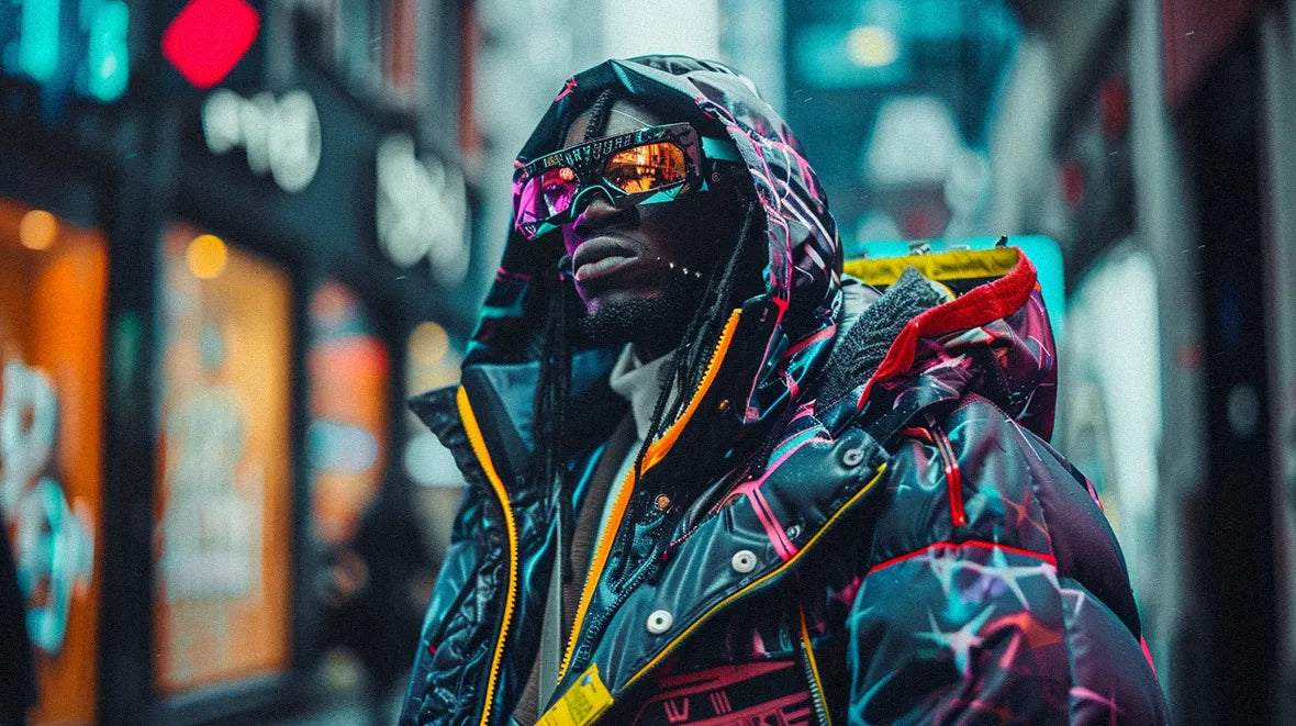 black man in stylish Cyberpunk Clothing