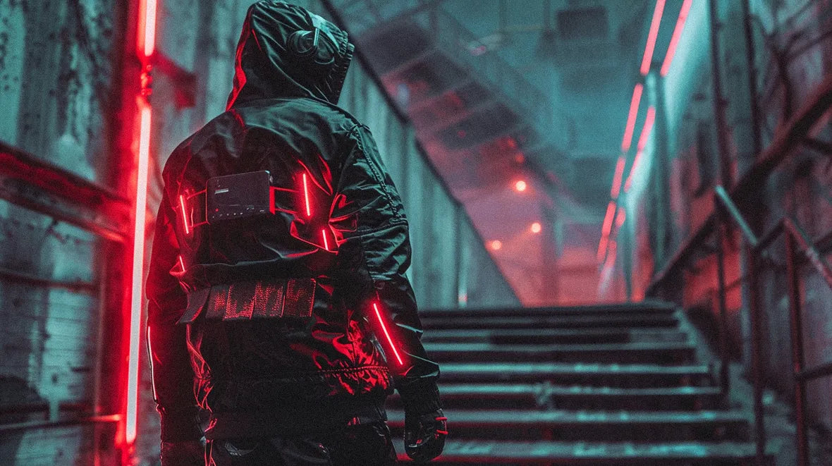 man wearing a cyberpunk backpack