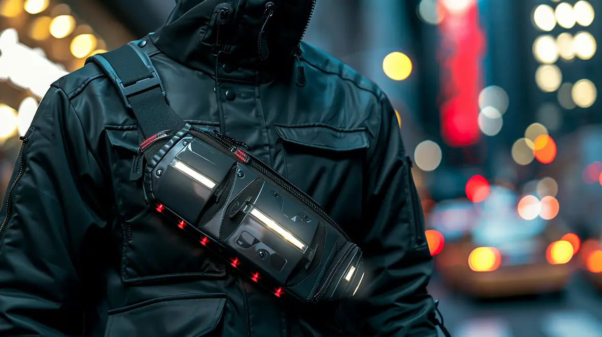 man wearing cyberpunk chest bag