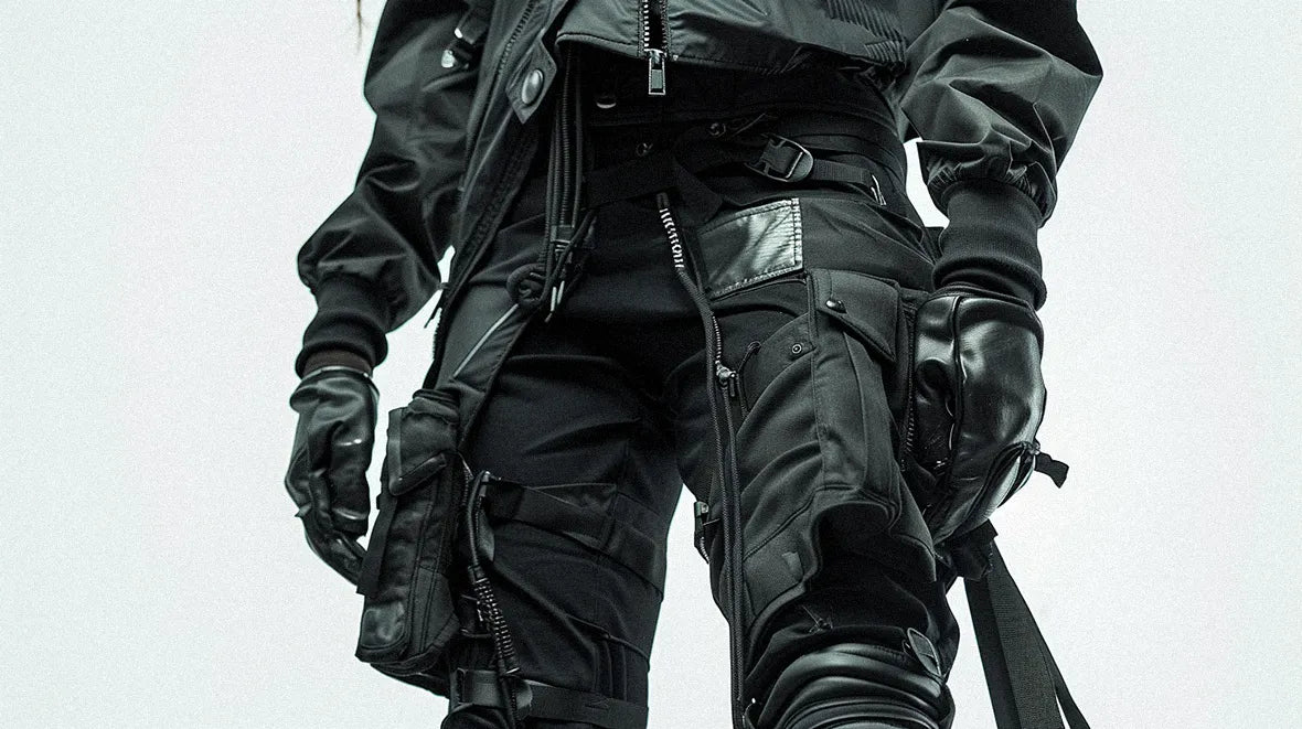 a black techwear cyberpunk pants