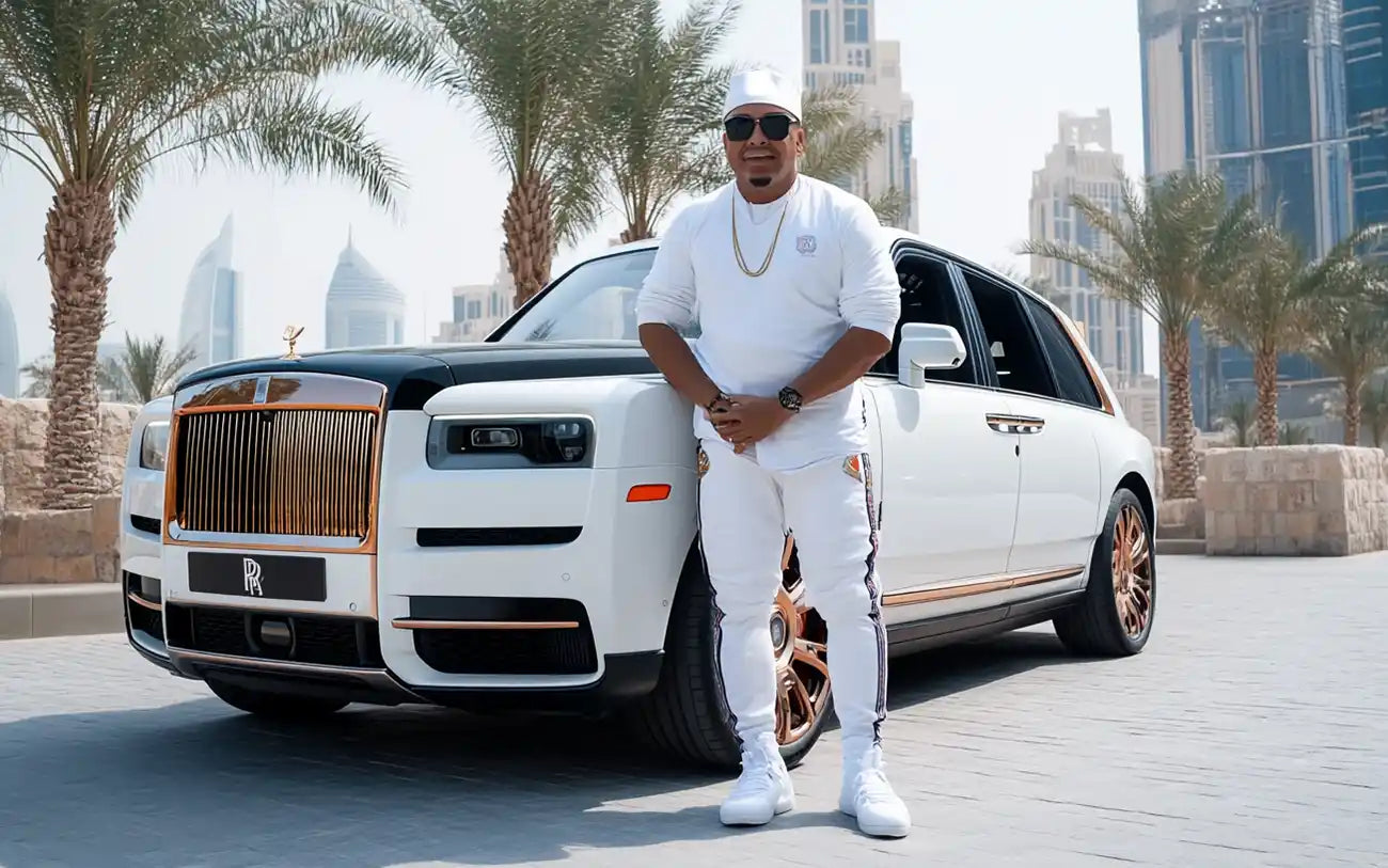 man in dubai in front of a luxury car