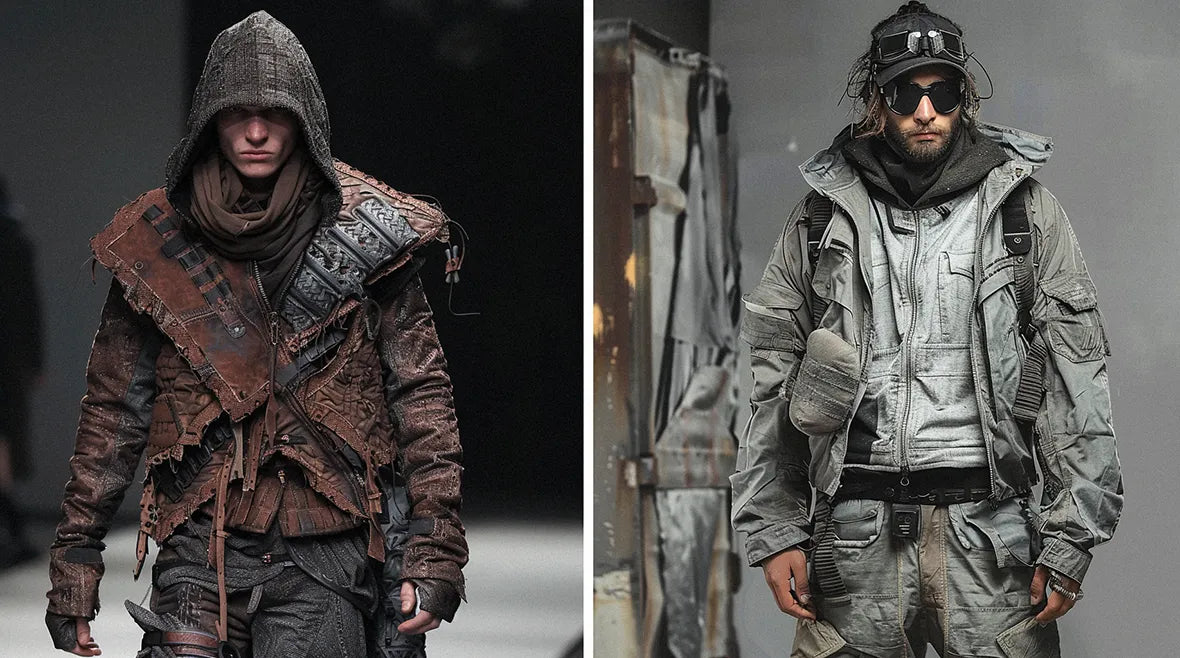 two men in Dystopian Clothes, perfect for navigating a post-apocalytpic world.