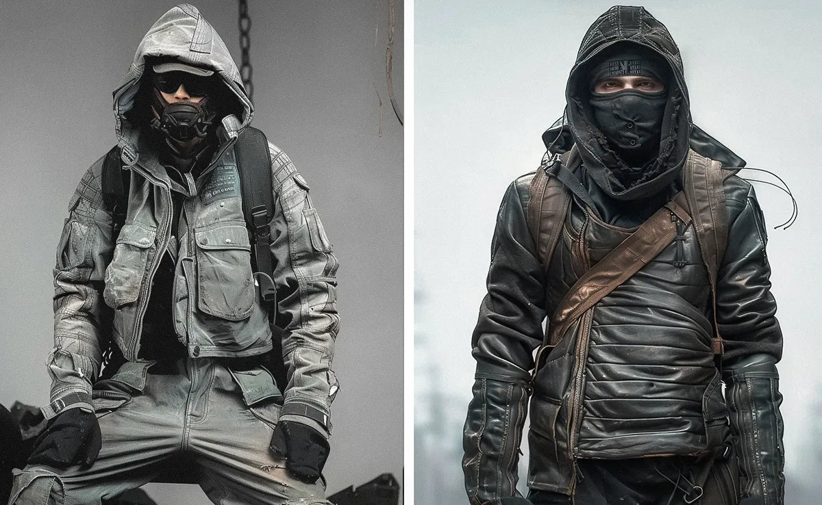 2 men in post-apocalyptic clothes