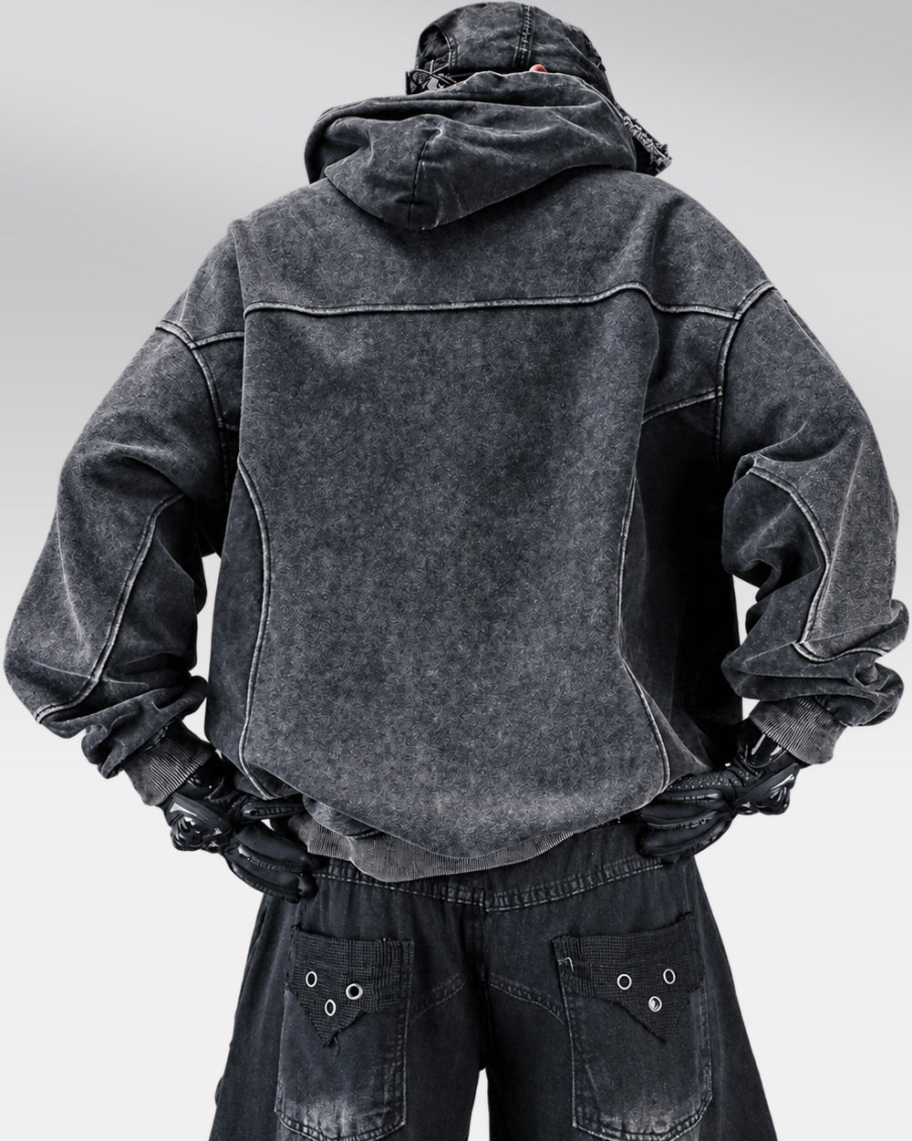Faded Black Hoodie "Yoruichi", Black, model wearing the hoodie, rear view