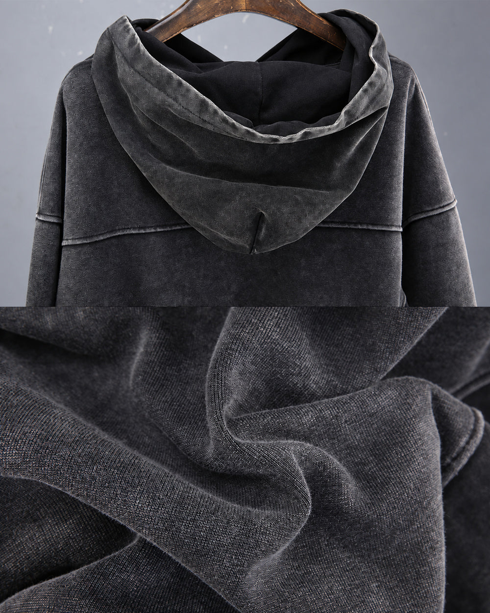 Faded Black Hoodie "Yoruichi", Black, rear hood and inner fabric details
