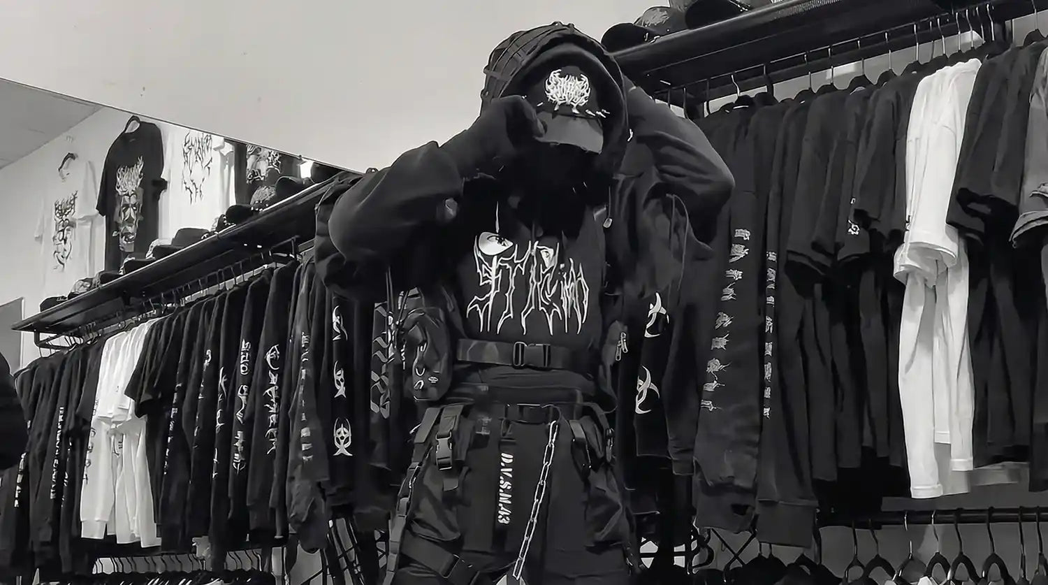 man in techwear Goth Clothing