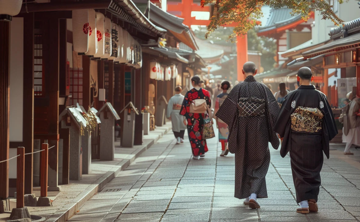 men wearing hakama pants in a japanese street