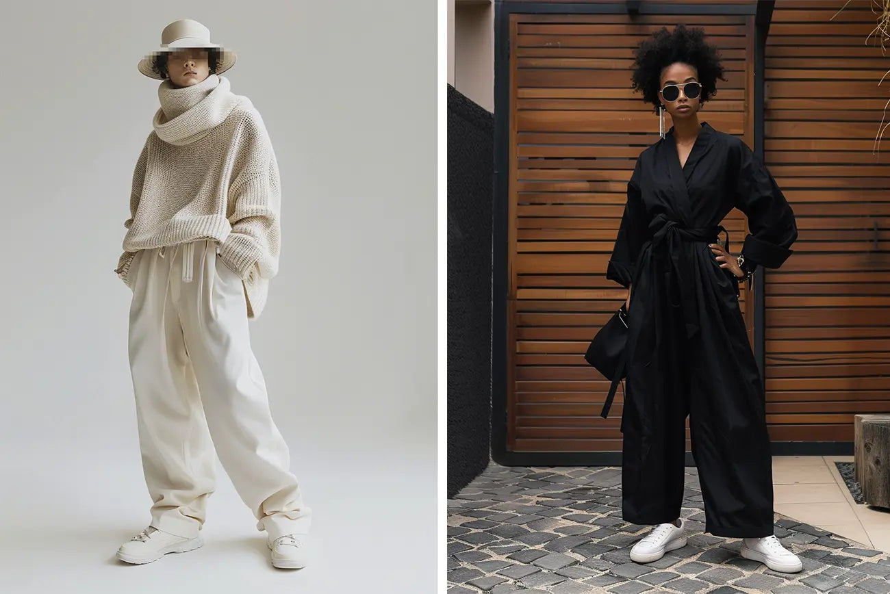 a man in beige outfit and a woman in black hakama