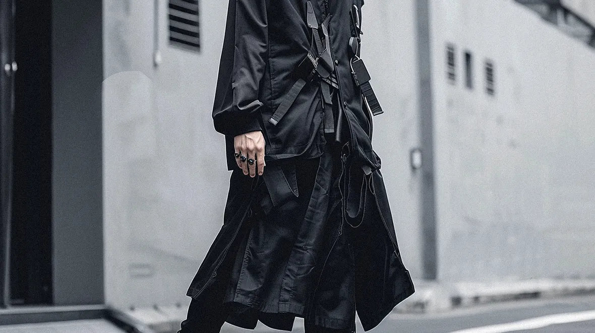 man in techwear hakama pants