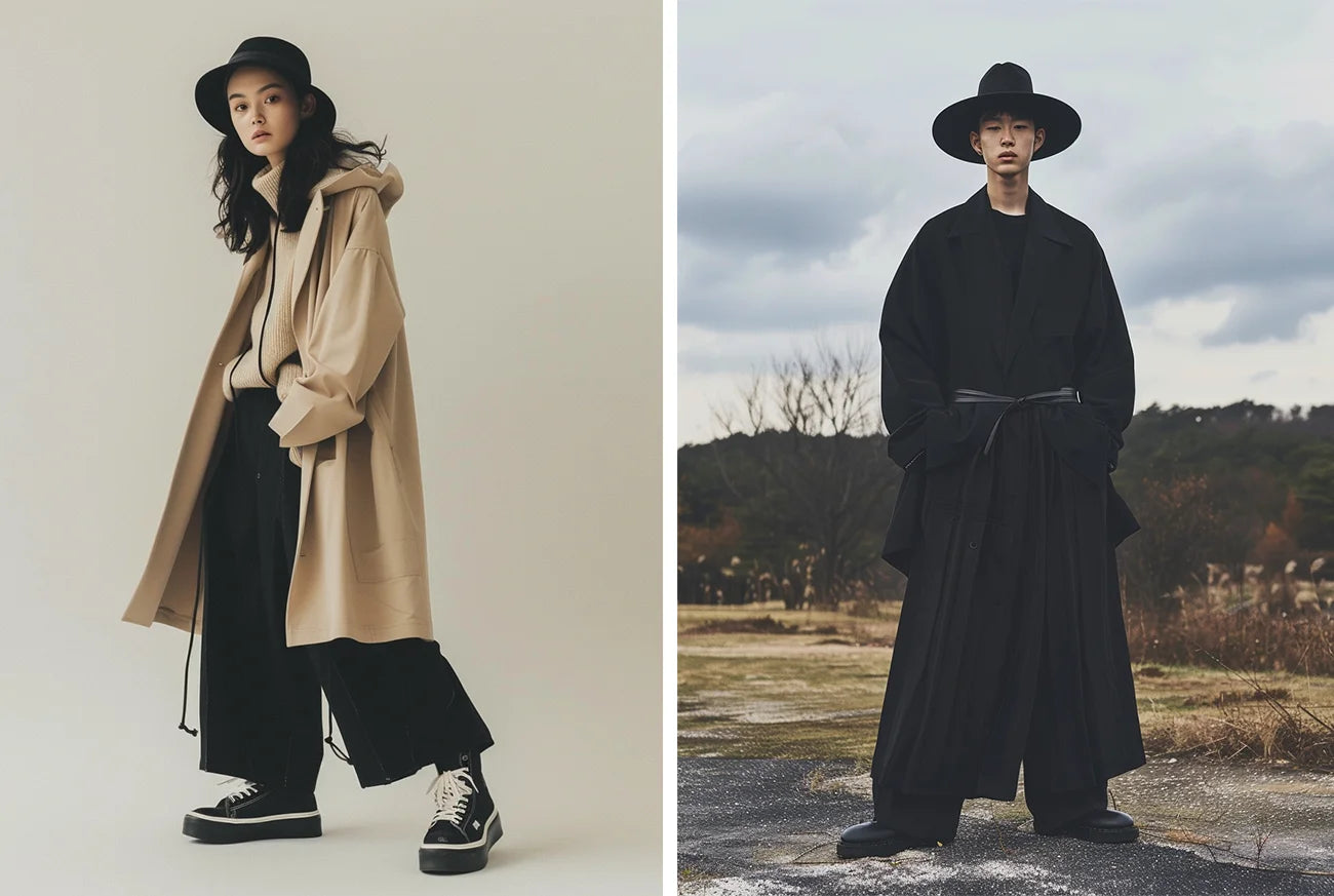 a woman and a man wearing hakama pants